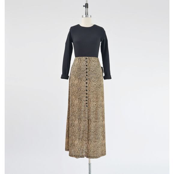 Vintage y2k Snakeskin Maxi Skirt Stretchy Long Skirt with Slit and Buttons S - Picture 2 of 9